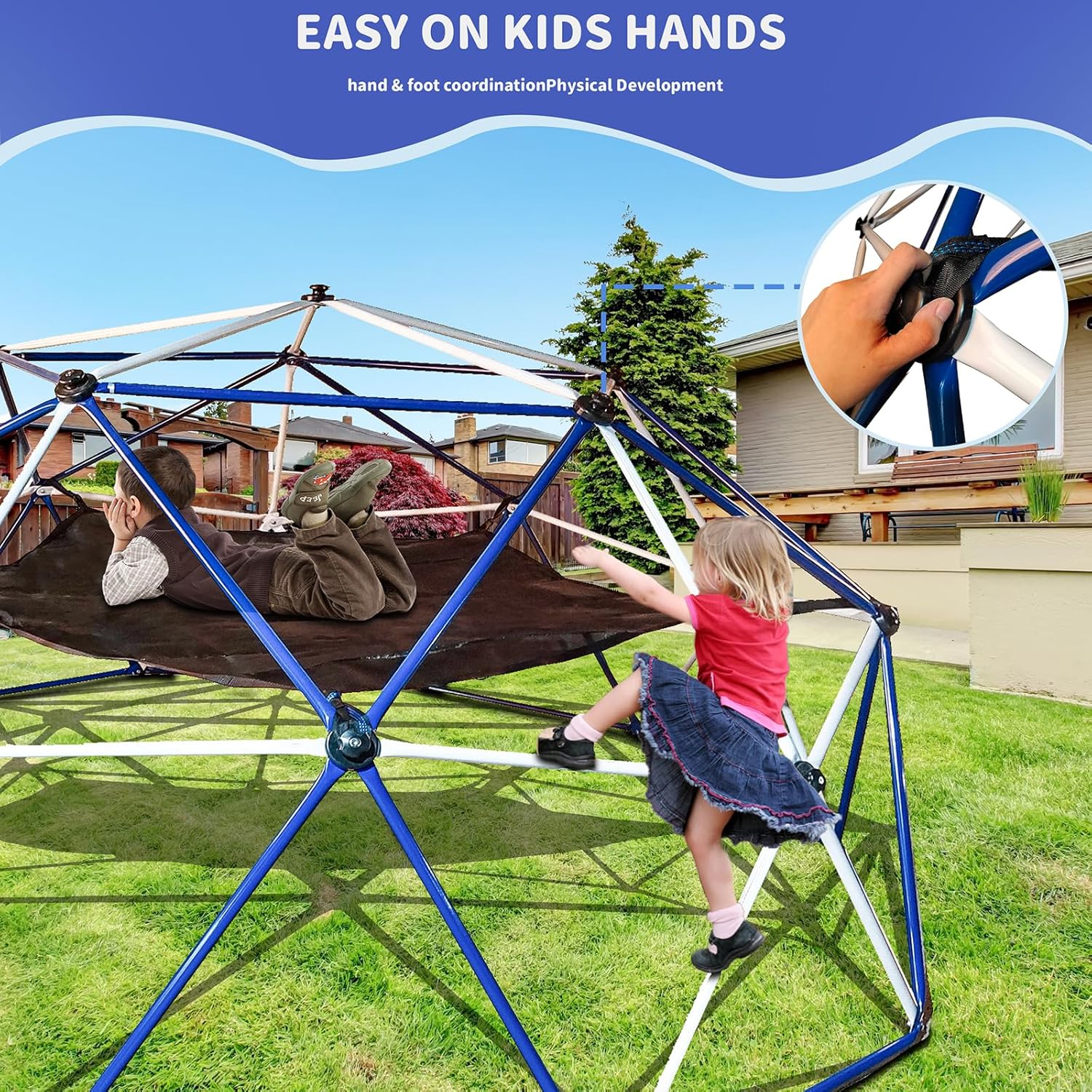 Climbing Dome, 10ft Jungle Gym Outdoor Climbing Toys for Kids, Dome Climber Jungle Gym for Kids Ages 8-12 Outdoor, Kids Climbing Dome, with Hammock Playground Equipment