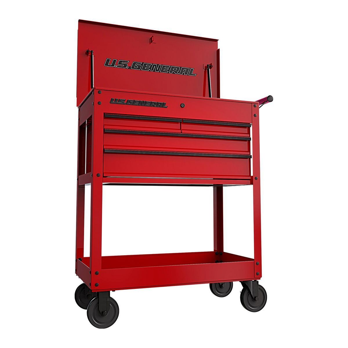 U.S. GENERAL 30 in., 4-Drawer Tech Cart, Red