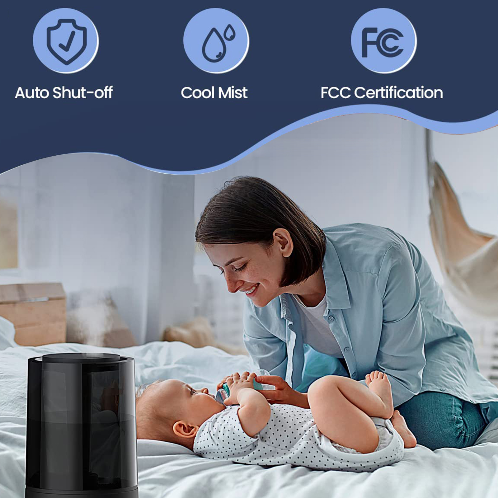 Air Humidifiers for Large Room - 30H Work Time, 4L, Kids/Plant, Auto Shut Off