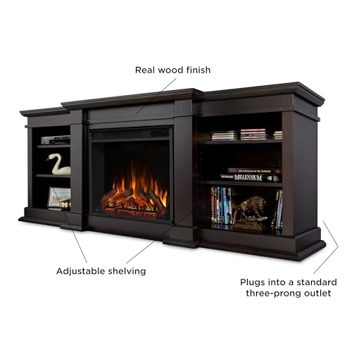 Real Flame Fresno 72" TV Stand with Electric Fireplace in Black, Entertainment Center with Electric Fireplace, Living Room TV Stand with Fireplace, fits up to 70" TV