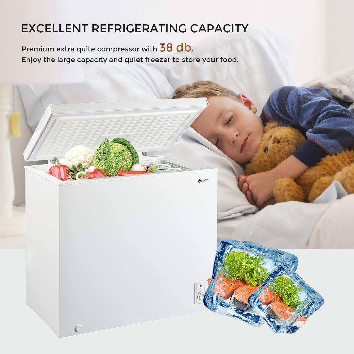 KEG 7.0 Cubic Feet Top Chest Freezer with Adjustable Thermostat and Removable Storage Basket, Freezing Machine for Home and Kitchen (7 cu ft)