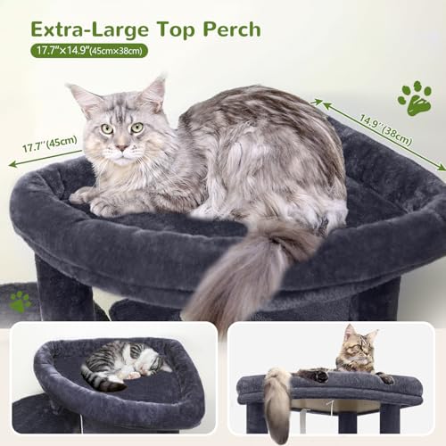 Globlazer Corner Cat Tree for Large Cats, 66inch Tall Curved Series Large Cat Tower for Multiple Indoor Cats with 6 Scratching Posts, 2 Spacious Cat Condos, Hammock, Hanging Basket, C66, Beige