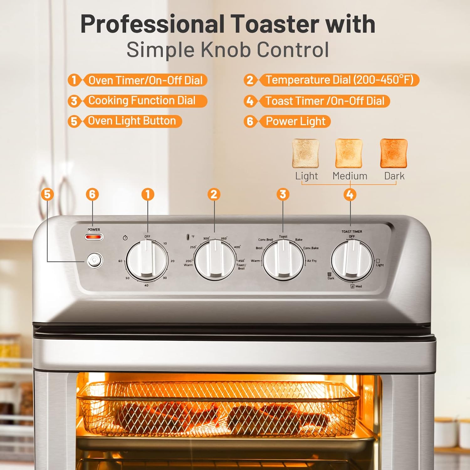 21.5 QT Air Fryer Toaster Oven, 7-in-1 Air Fryer Oven Combo w/Timer, Auto Shut-off, Accessories Recipe, Stainless Steel Convection Countertop Oven for Bake, Broil, Toast, Reheat, Fry