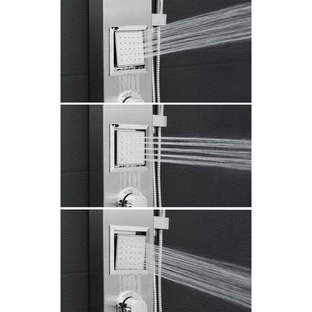 AKDY SP0024 39x22 2-Jet Easy Connect Shower Panel System in Stainless Steel with Rainfall Shower Head and Handheld Shower Wand