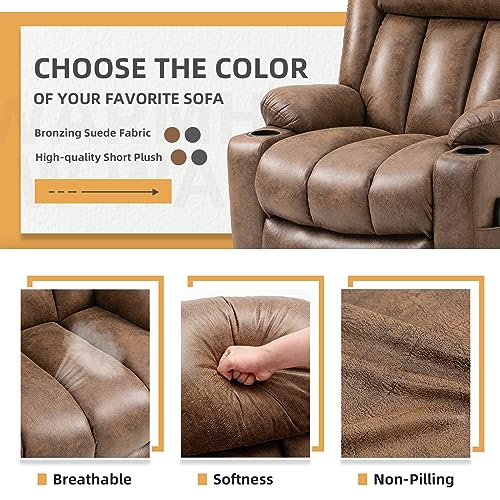 Large Electric Power Lift Recliner Chair with Extended Footrest for Elderly Big, Extra Large and Wide Reclining Sofa for Living Room, Home Theater Seating with Massage and Heat(Brown)