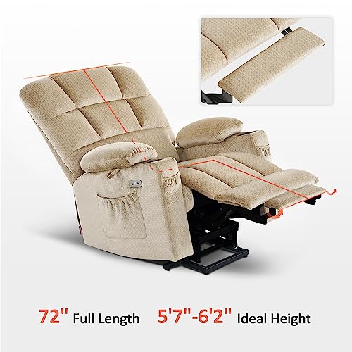 MCombo Large Dual Motor Power Lift Recliner Chair for Elderly, Massage and Heat, Lay Flat, Zero Gravity, Home Button, USB Port, Fabric 7680 (Large, Beige)