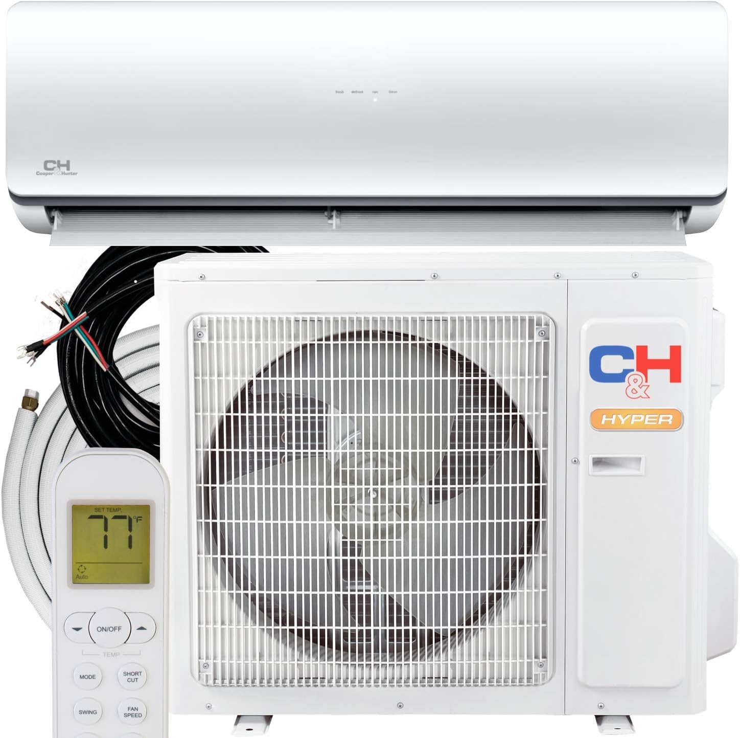 Hyper Heat 9,000 BTU, 25 SEER Ductless Mini-Split Air Conditioners -22F Heat Pump with 16FT Copper Line Set and Communication Wires