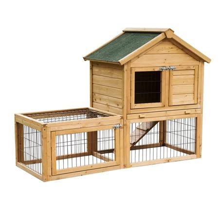 PawHut 53 inch Backyard Wooden Chicken Coop Rabbit Playpen Hutch Pet House Poultry Cage with Outdoor Run