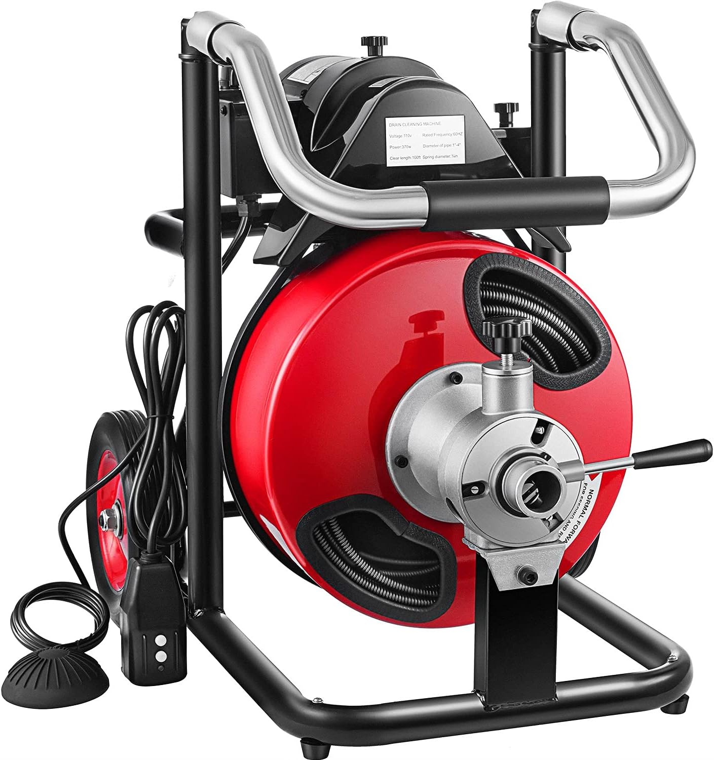 SmarketBuy Drain Cleaning Machine 100Ft 3/8Inch Cable 370W Portable Electric Sewer Snake Drain Auger Cleaner with 8 Cutter Foot Switch Drain Cleaner Machine
