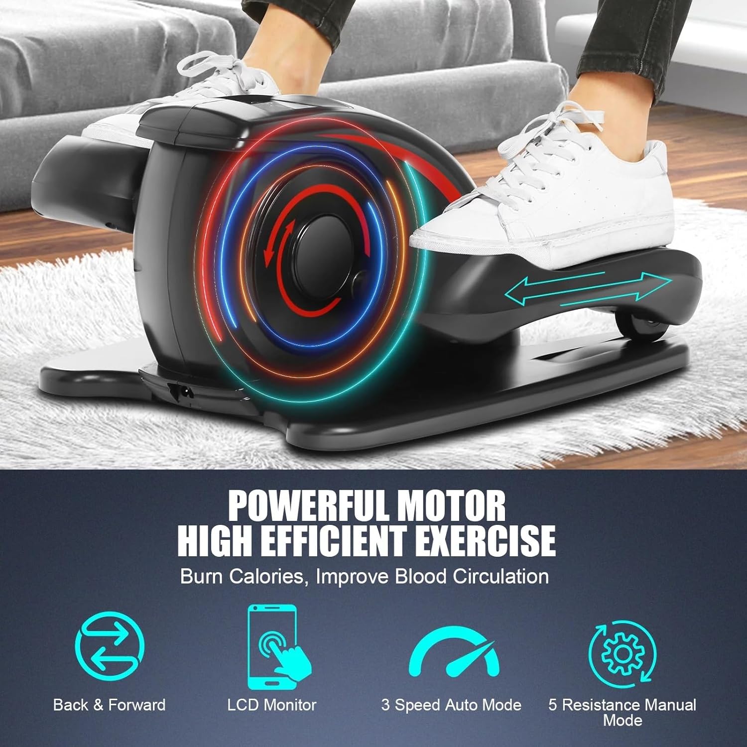 ANCHEER Under Desk Elliptical Machine Electric Seated Pedal Exerciser, Quiet & Compact Mini Elliptical Trainer with LCD Display Monitor and Remote Control, Home Office Leg Exerciser for Seniors,Adult
