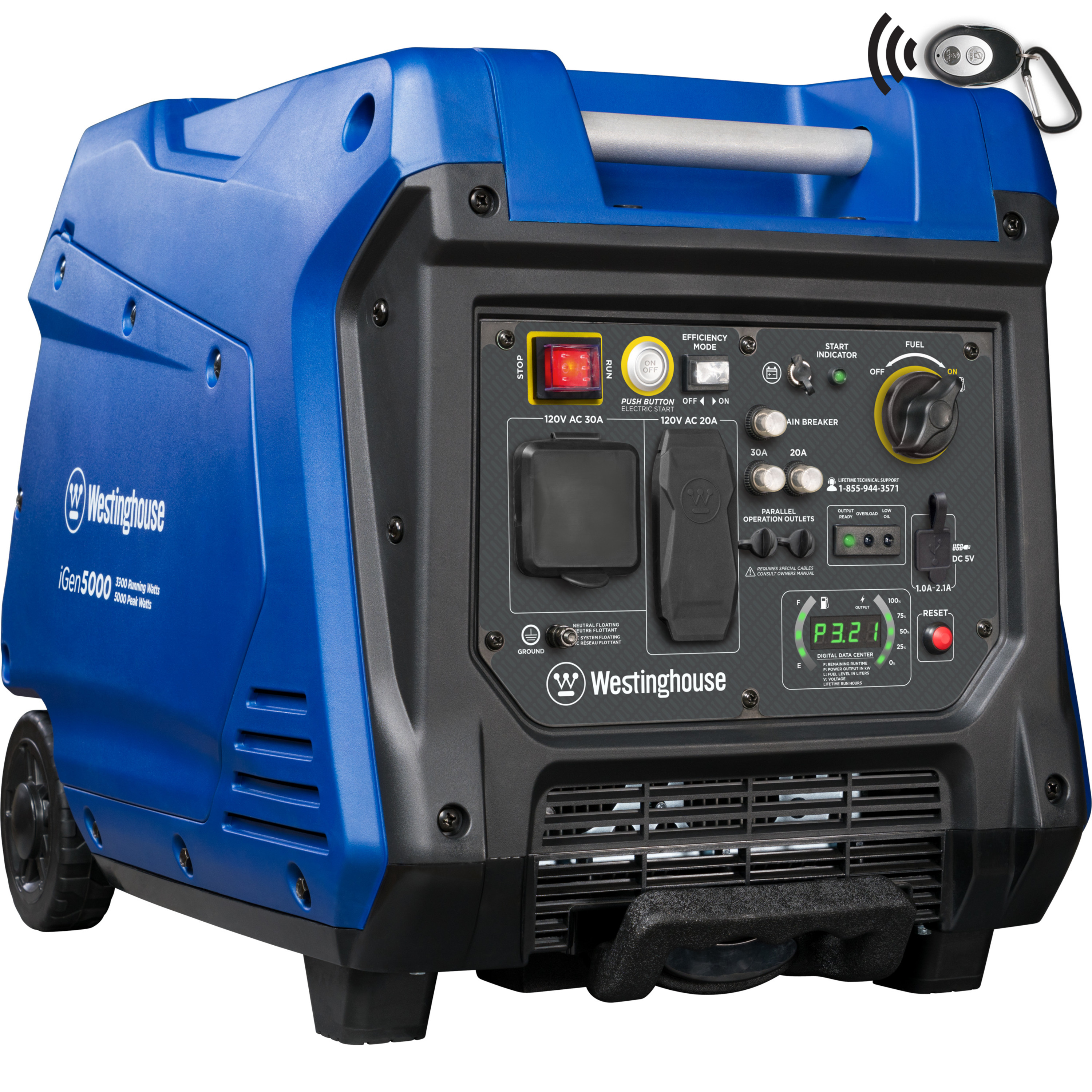 Westinghouse 5000 Peak Watt RV Ready, Gas Powered Portable Inverter Generator with Electric Start
