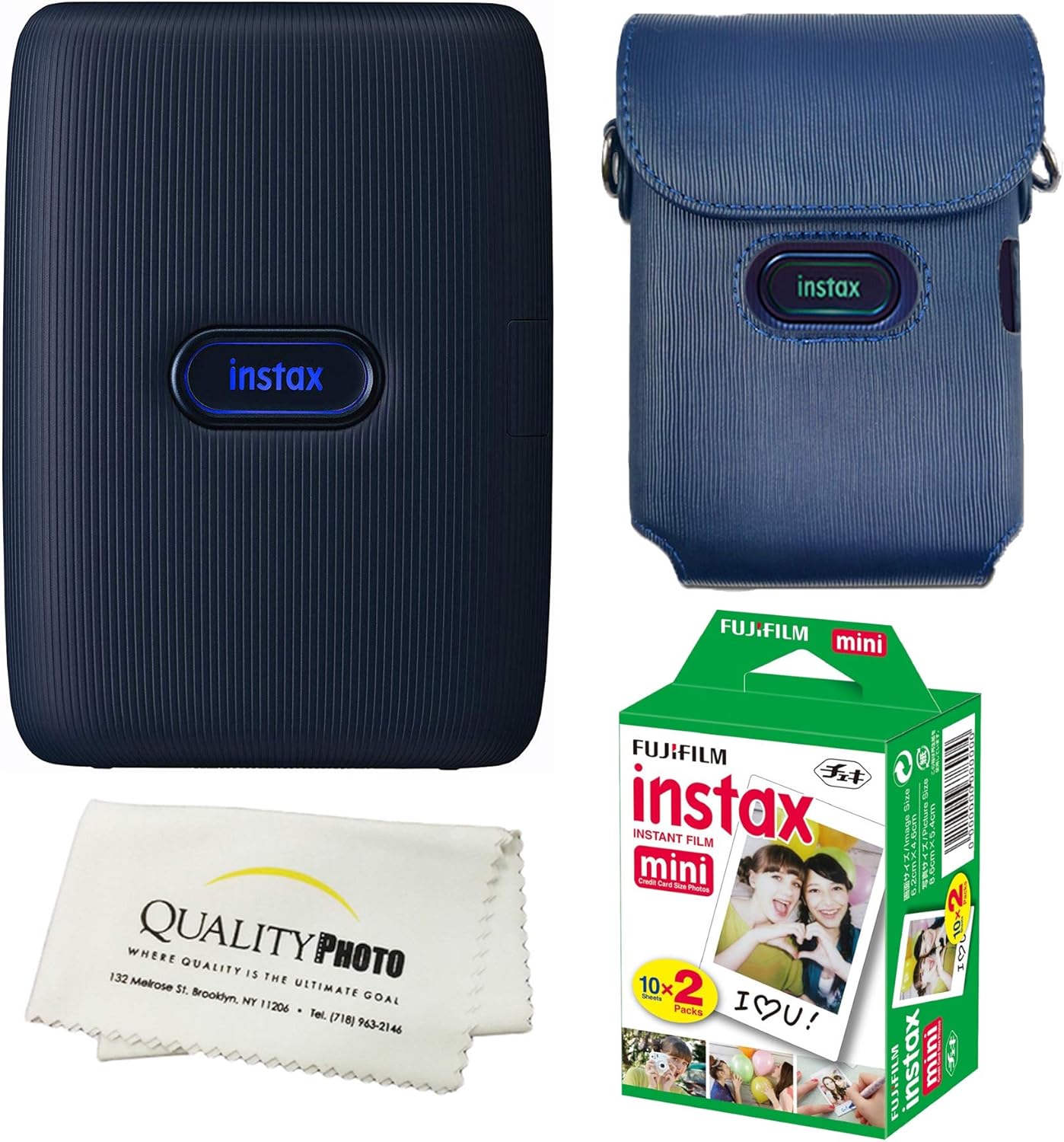 Fujifilm Instax Mini Link Smartphone Printer Bundle with Case and 20 Films (White)