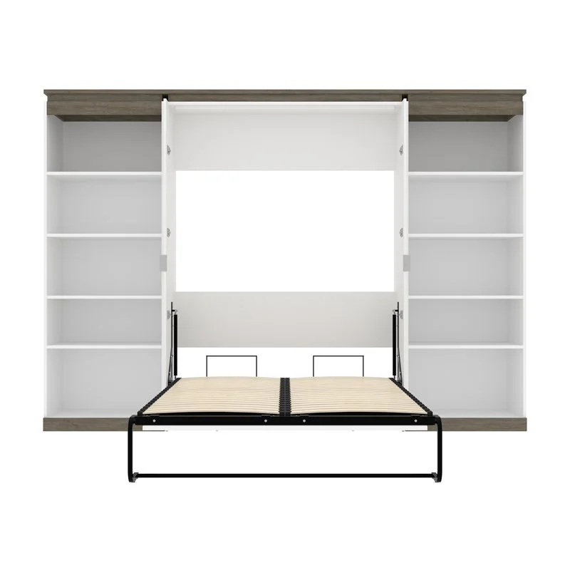 Atlin Designs 118" Modern Wood Full Murphy Bed with 2 Bookcases in White