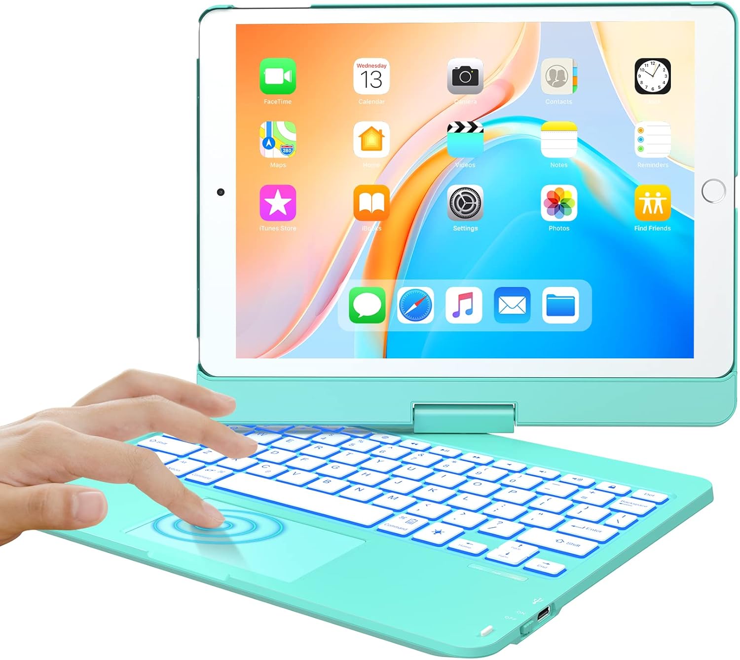 iPad 9th Generation Case with Keyboard, CHESONA Trackpad Keyboard for iPad 8th Gen 10.2 Inch, 7 Color Backlight, 360° Rotatable, Slim Cover with Touch Keyboard for iPad 7th/Air 3/Pro 10.5 Inch, Black