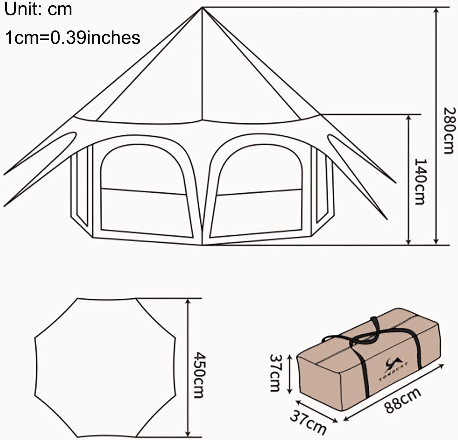 Outdoor Waterproof Cotton Canvas Tent, 4 Season Family Camping Bell Tent 8-10 Person with Stove Jacks for Glamping and Festivals and Human Shelter for Inhabiting or Leisure (Beige)
