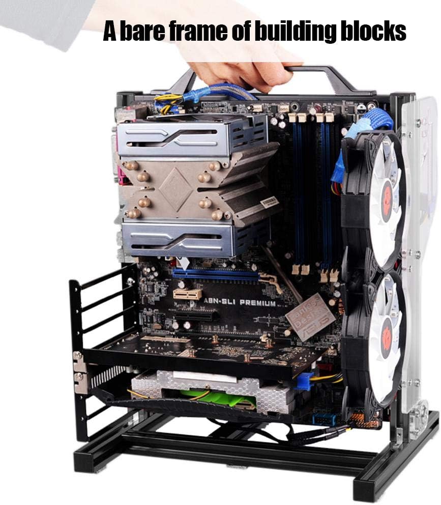 PUSOKEI M-ATX/ATX/ITX Motherboard Chassis DIY Set,Computer Aluminum Open Air Frame Chassis Case, Vertical Overclocking Open Aluminum Frame Chassis Rack,Good Heat Dissipation(Black)