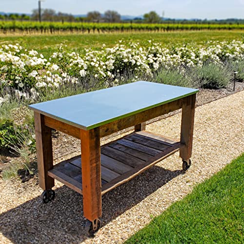 Redwood Potting Table Rolling Cart Swivel Cast Iron Wheels with Brakes Outdoor Garden Work Bench (No Hardware)