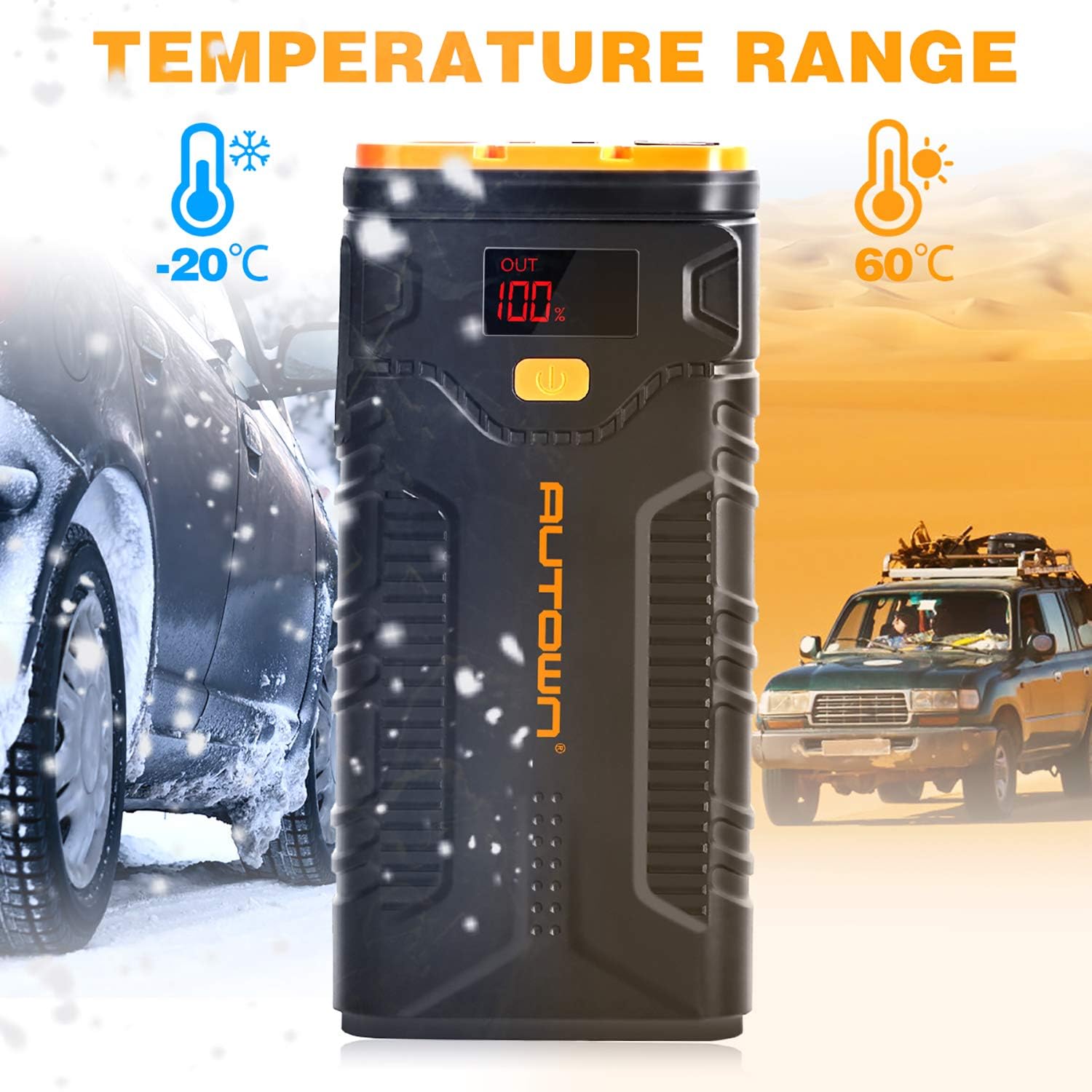 Jump Starter, AUTOWN 1000A Peak 21000mAh Car Battery Charger with Quick Charge 3.0, 12V Auto Battery Booster Portable Power Pack with Built-in LED Light