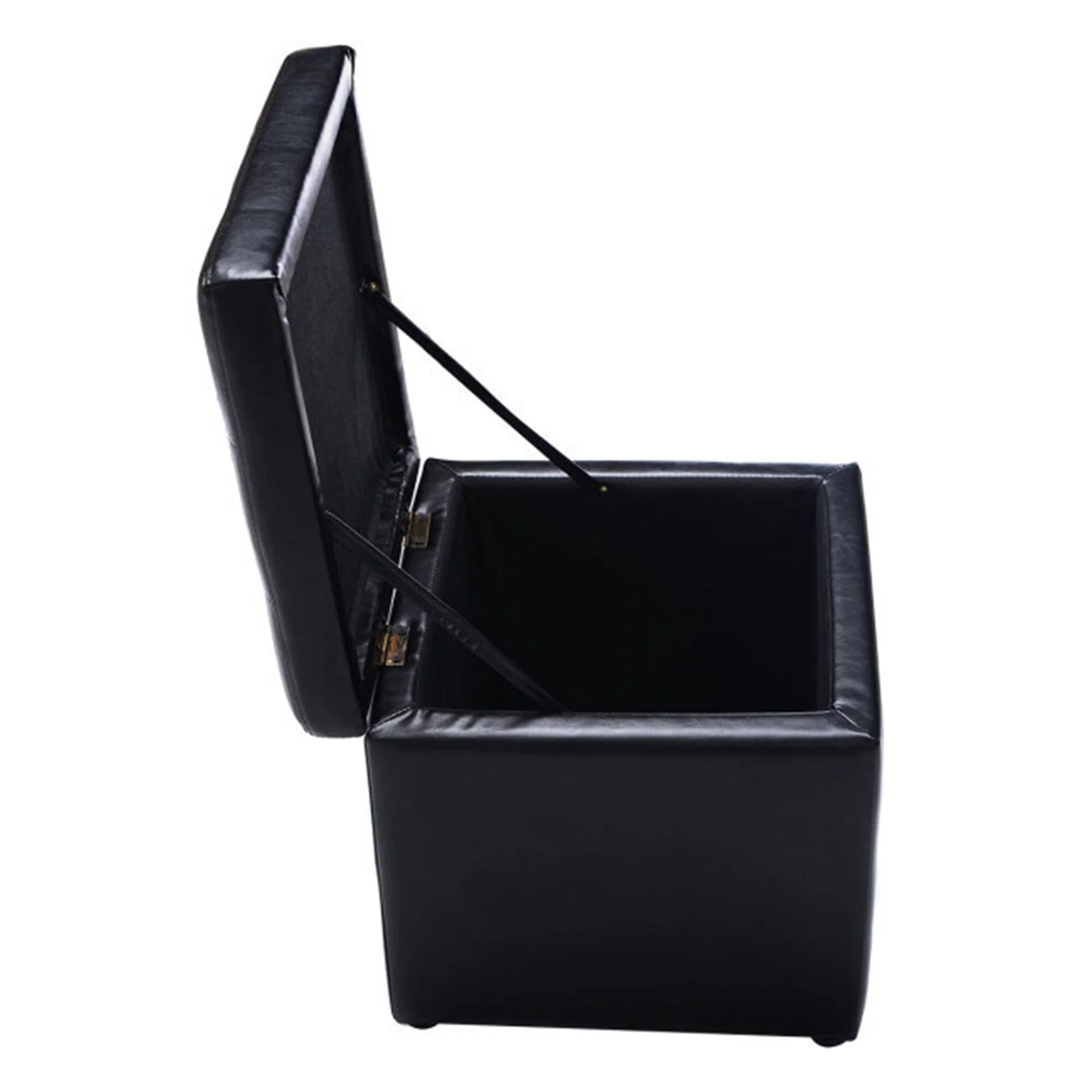 BESTCOSTY Ottoman Pouffe Storage Box Lounge Seat Footstools 16 Inch PU leather Black
