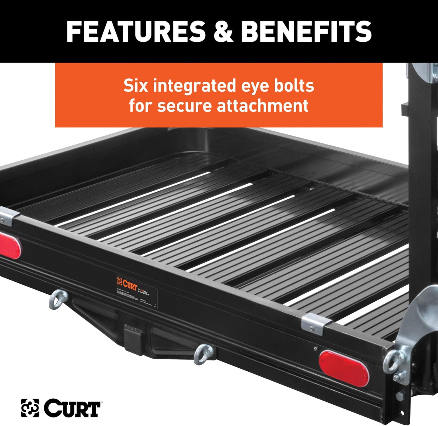 CURT 18112 50 x 30-1/2-Inch Black Aluminum Hitch Cargo Carrier with Ramp, 2-in Folding Shank