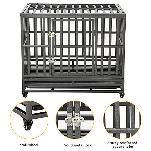 LUCKUP Heavy Duty Dog Cage Metal Kennel and Crate for Medium and Large Dogs, Pet Playpen with Four Wheels,Easy to Install,42 inch,Black