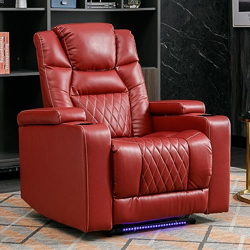ANJ Power Home Theater Seating, PU Leather Electric Recliner Chair with Powered Headrest, Dual Motors Movie Reclining Chairs with LED Lights,USB Port, Cup Holders, Hidden Arm Storage (Brown)