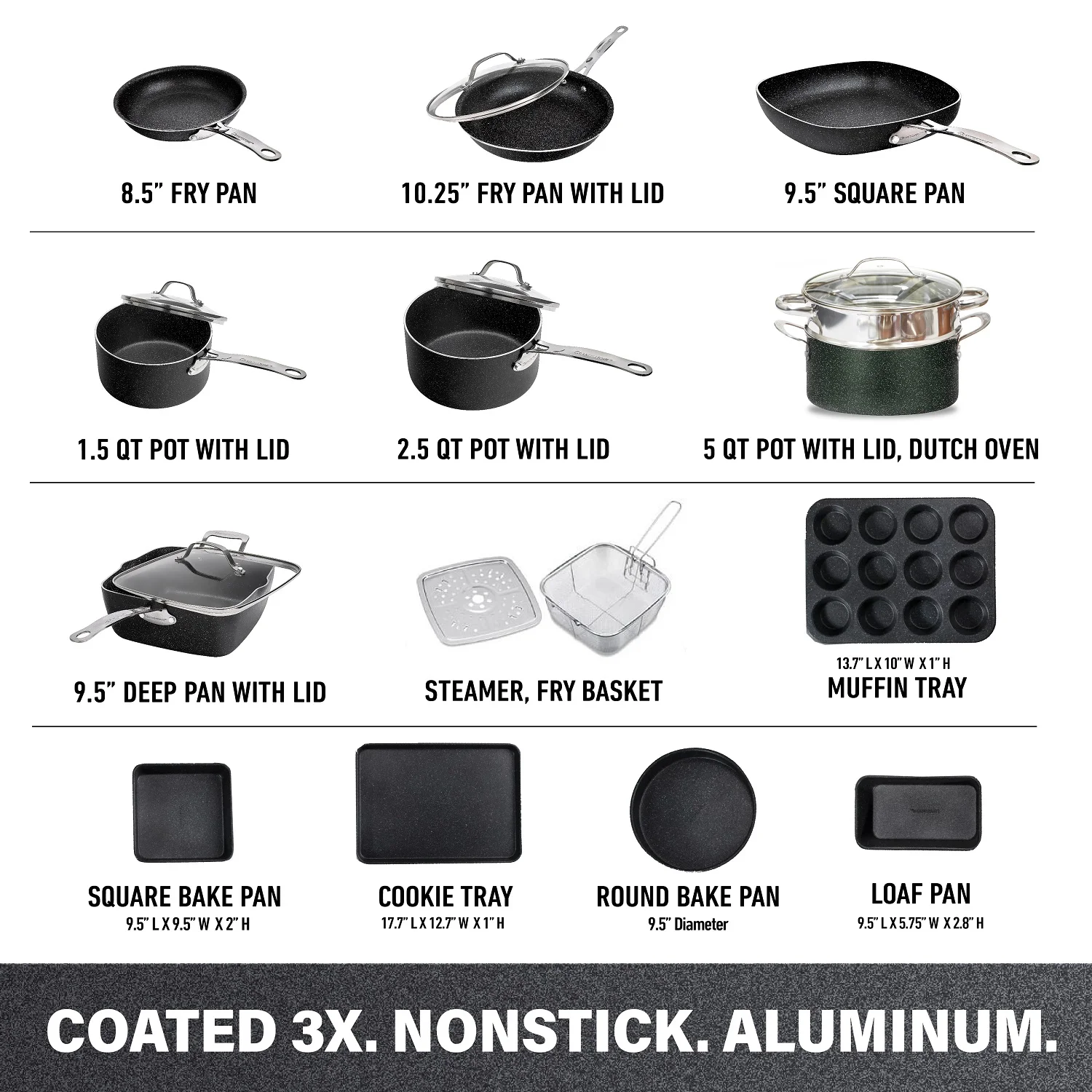 Granitestone Pots and Pans Set, 20 Piece Complete Cookware + Bakeware Set with Ultra Nonstick 100% PFOA Free–Includes Frying Pans, Saucepans, Stock Pots, Steamers, Cookie Sheets and Baking Pans