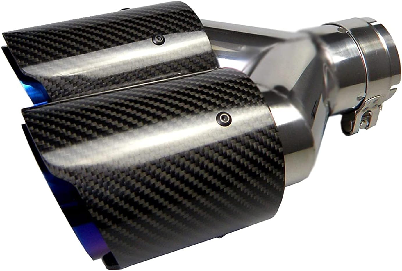 Vechkom 2.5"Inlet 63mm Double Exhaust Tip Carbon Car Exhaust Pipe Rear Tip 3.5" Outlet(Glossy Blue Roasted)
