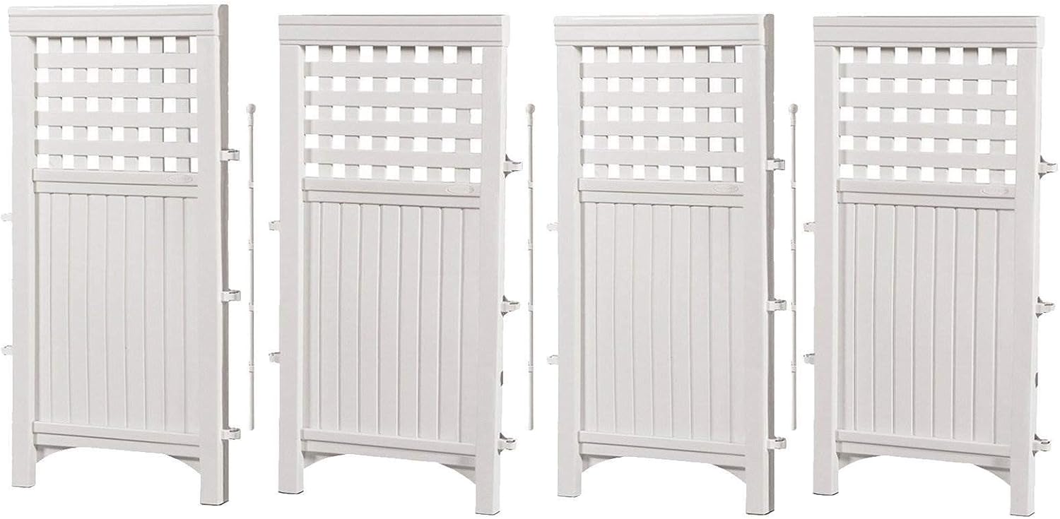Suncast Outdoor Patio Garden 8 Panel Yard Screen Enclosure Gated Fence, White