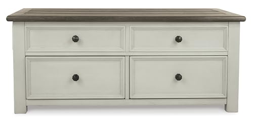 Signature Design by Ashley Bolanburg Farmhouse Lift Top Coffee Table with Drawers, Antique Cream & Brown