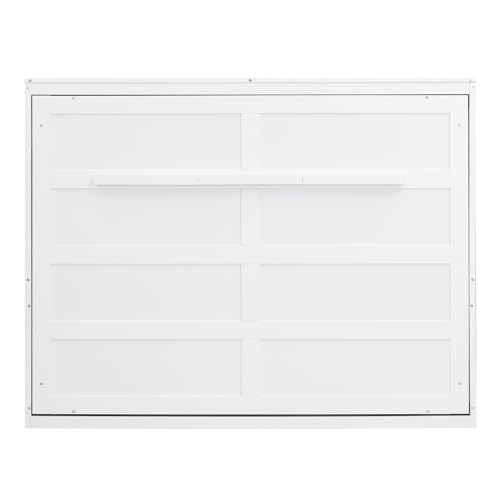 MERITLINE Queen Horizontal Murphy Bed Cabinet with Storage Bookcase Shelves and Charging Station,Wood Folding Grey Murphy Wall Bed for Adult