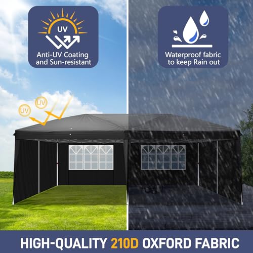 10x20 White Pop Up Canopy Tent Heavy Duty with 6 sidewalls Commercial Outdoor Party Tent Event Wedding Tents Instant Canopy Gazebo with Carry Bag UPF 50+ Waterproof Adjustable Height