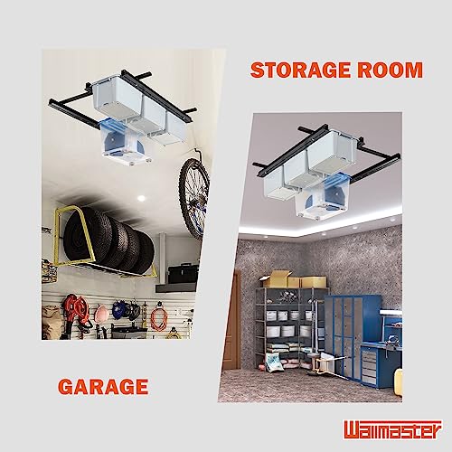 Wallmaster Garage Overhead Storage Rack, Ceiling Bin Organization System With Adjustable Rails, Heavy Duty Metal Overhead Bin Rack Holds Up to 5 Tote Bins (Black)