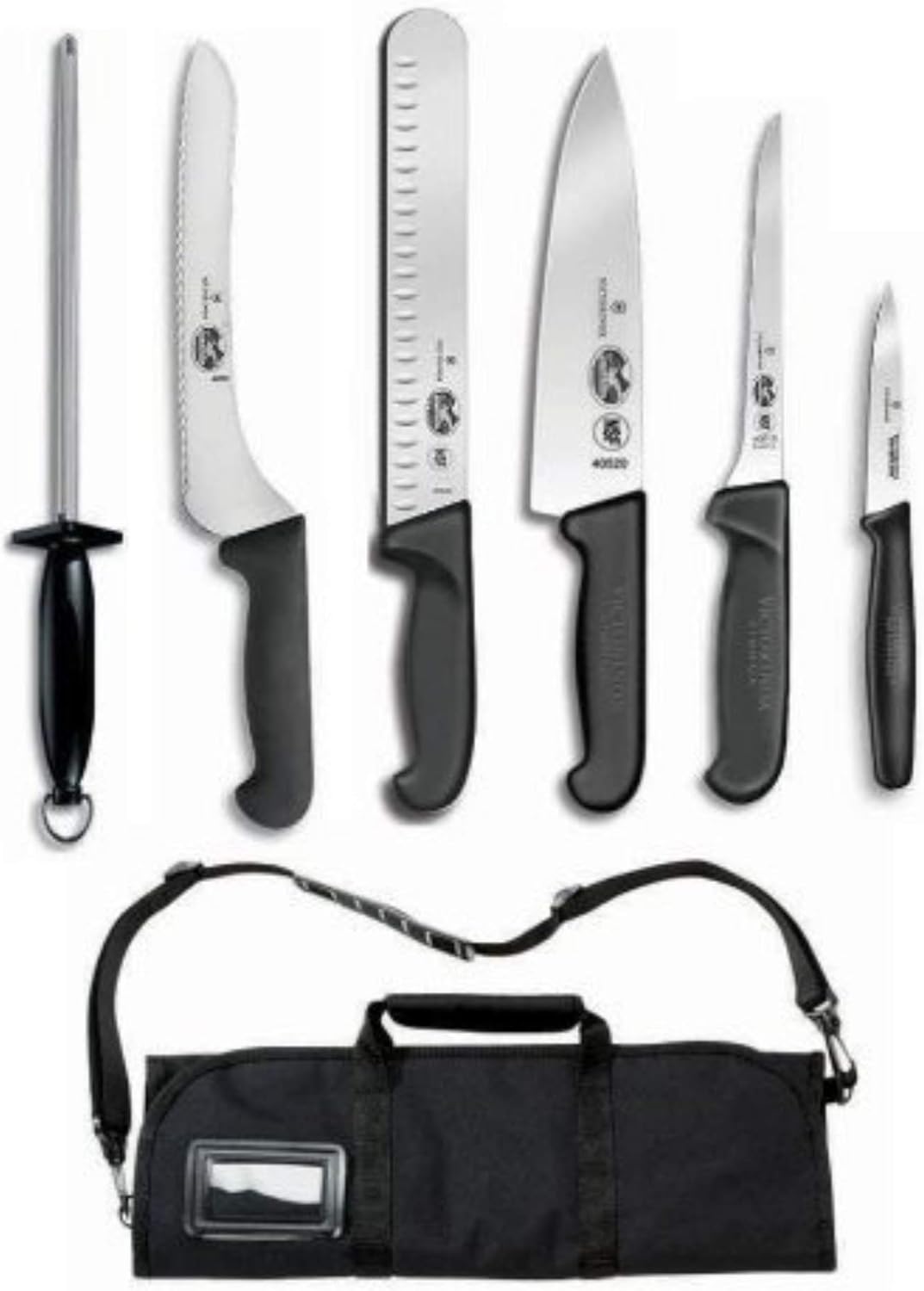 Victorinox Forschner 7 Pc Fibrox Deluxe Culinary Knife Roll Set,Black