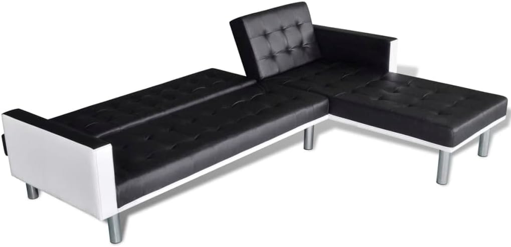 Break Room Essentials Casual Living Room Sofa Comfy Couch L Shaped Couch Convertible Sofa Bed Adjustable Sofa Recliner Reversible Sofa Bed L-Shaped Sofa Bed Artificial Leather Black and White