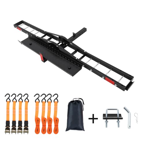 Motorcycle Carrier Hitch Mount 500 LBS,Steel Dirt Bike Hitch Hauler with Tie-Down Straps & Hitch Tightener,Dirtbike Hitch Carrier for Truck,SUV, Car,Hitch Receiver for Tires Up to 5.5" W,2" Receiver,