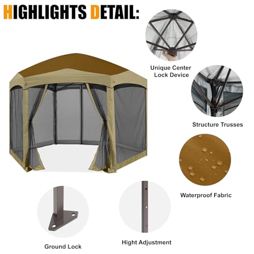 COOSHADE Pop Up Camping Gazebo 6 Sided Instant Screened Canopy Tent Outdoor Screen House Room(12x10Ft,Camouflage)