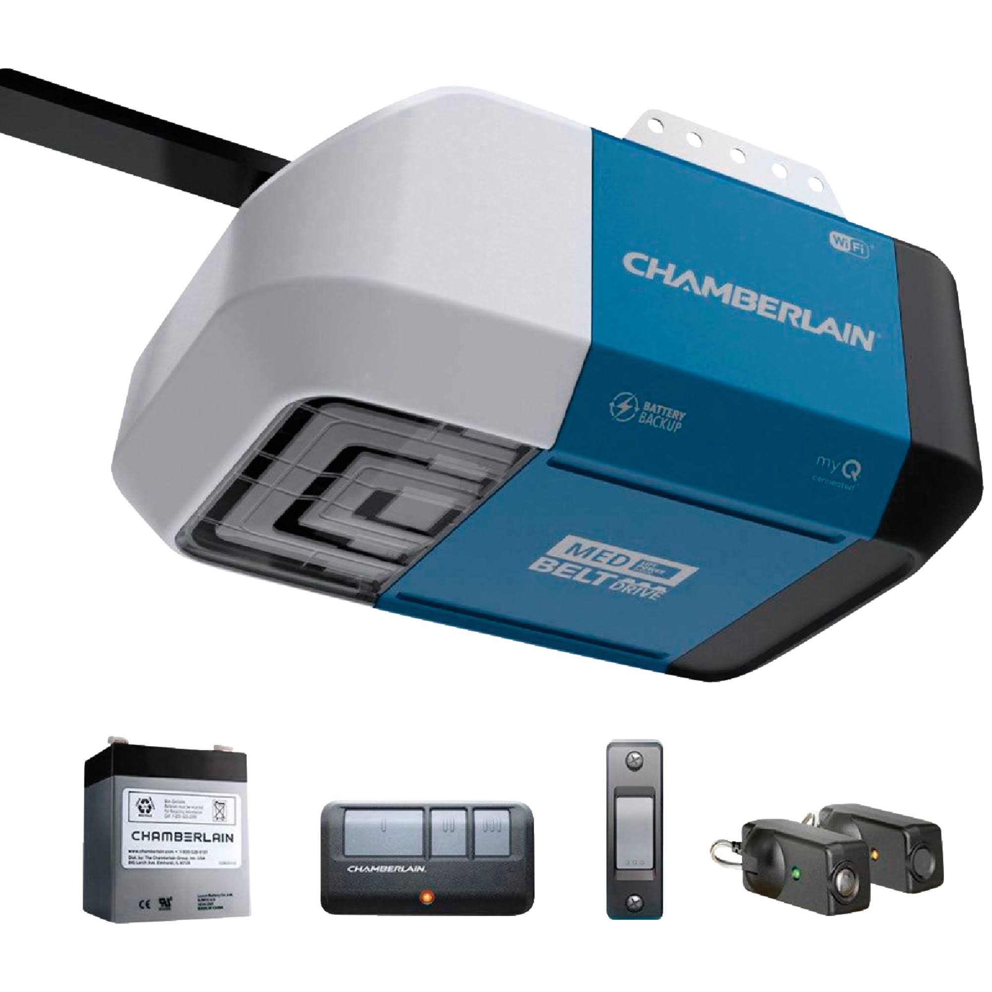 Chamberlain 1/2 HP Belt Drive Wi-Fi Smart Garage Door Opener with Battery Backup B373