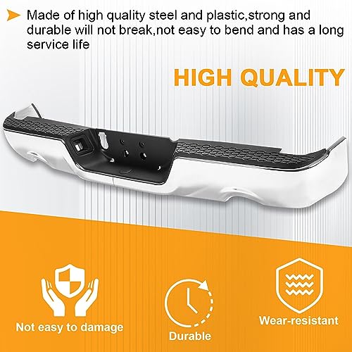 Rear Bumper Compatible with 2009-2018 Dodge Ram 1500, 2019 Ram 1500 Classic, Step Bumper with Parking Sensor Hole&Vent Hole, Chrome Bar Assembly (Model B)