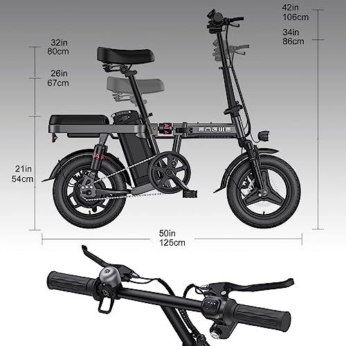 ENGWE T14 Mini Electric Bike for Adults Teens, 14" City Commuter Folding Ebike, 600W Motor 48V 10AH Battery Range 37Mile 20MPH Electric Bicycles Shock Absorptions Ebikes