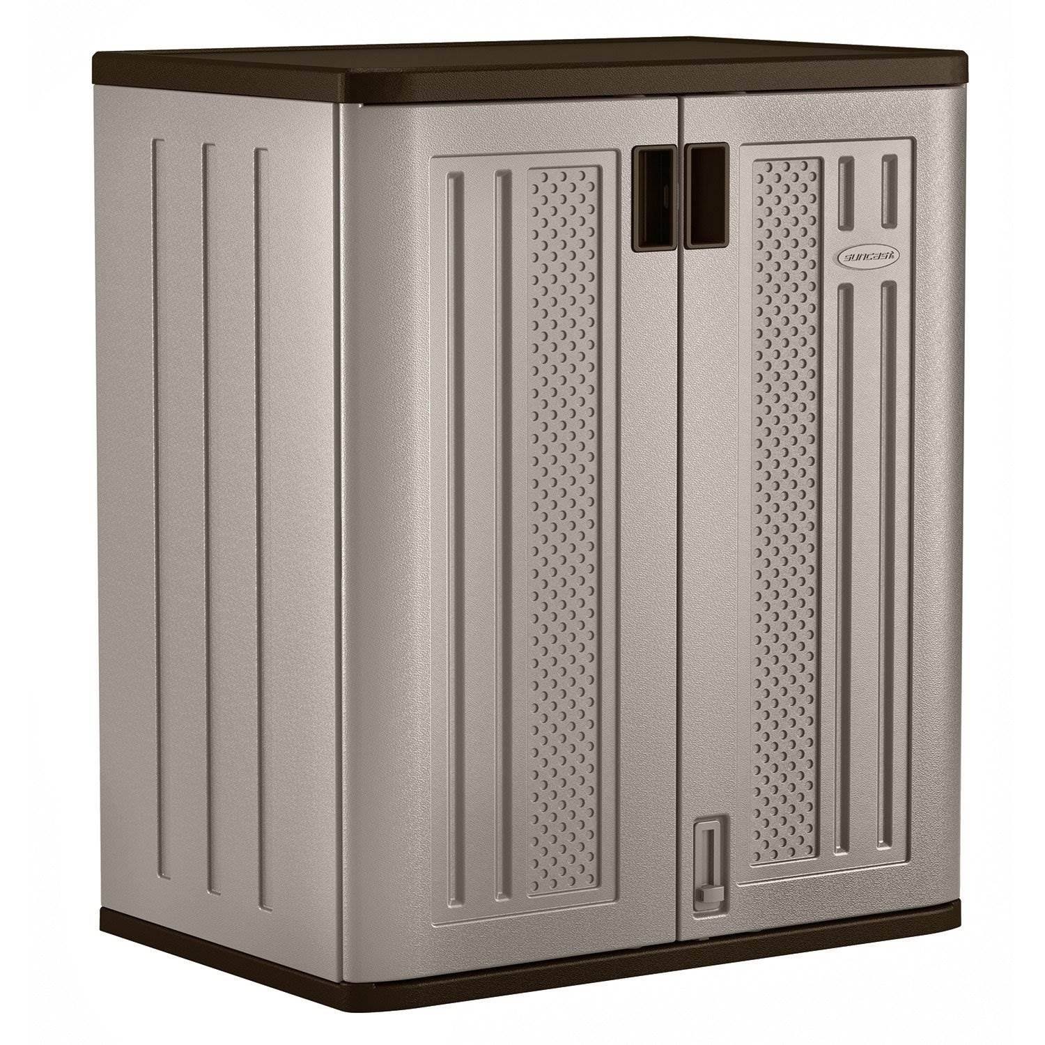Suncast 9 Cu ft Heavy Duty Resin Garage Base Storage Cabinet Platinum 2 Pack