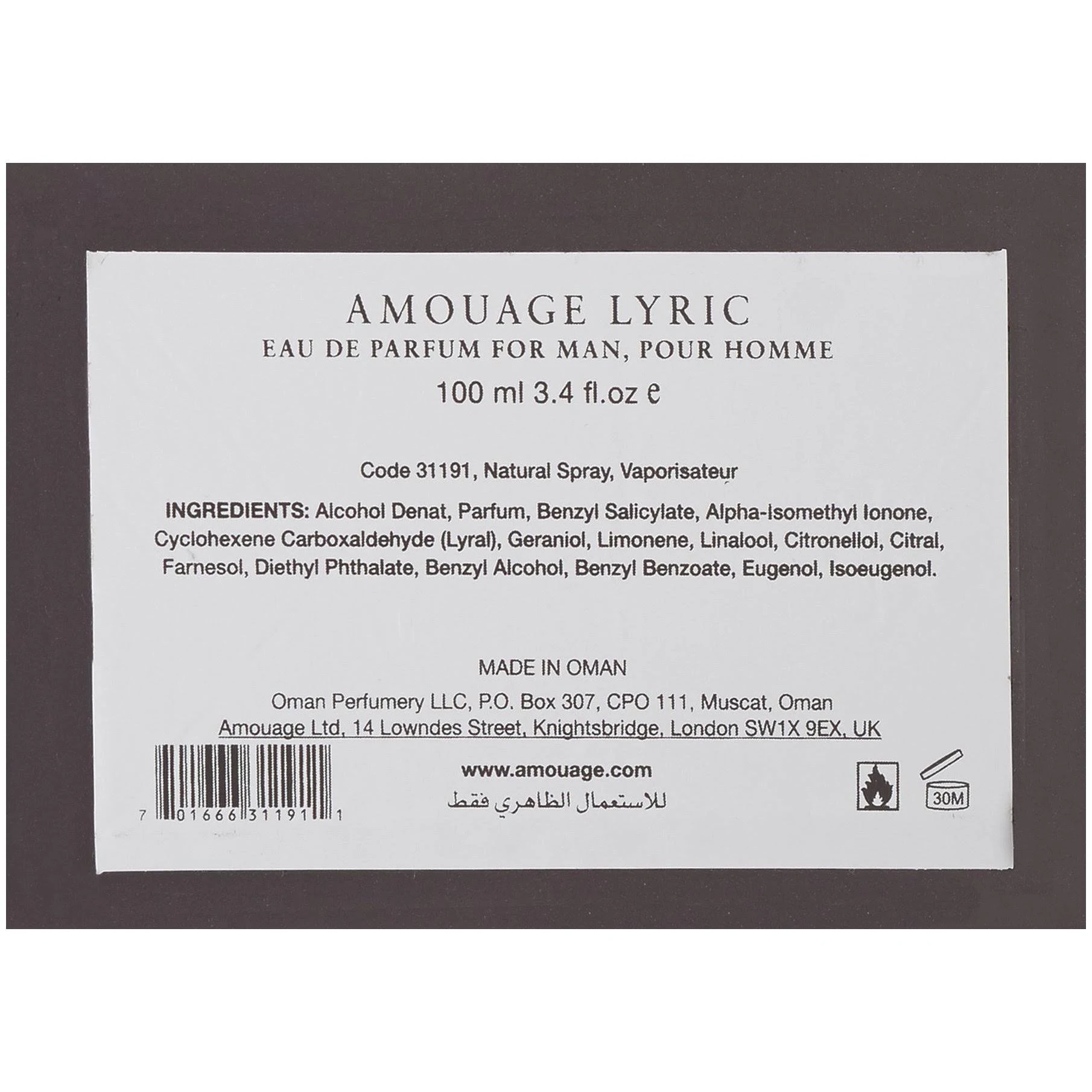 Lyric Eau De Parfum Spray for Men by Amouage - 3.4 oz.