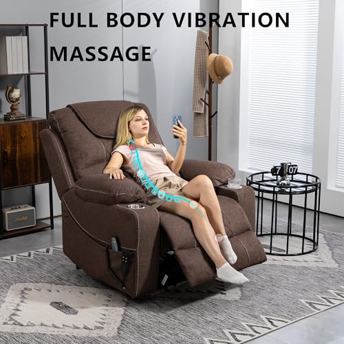 Power Lift Chair Lay Flat Recliner Infinite Position Electric Dual Motor Stand Up Lift Chair with Massage and Heat for Adults,Heavy Duty Recliners with 2 Remote Controls and Two Cup Holders
