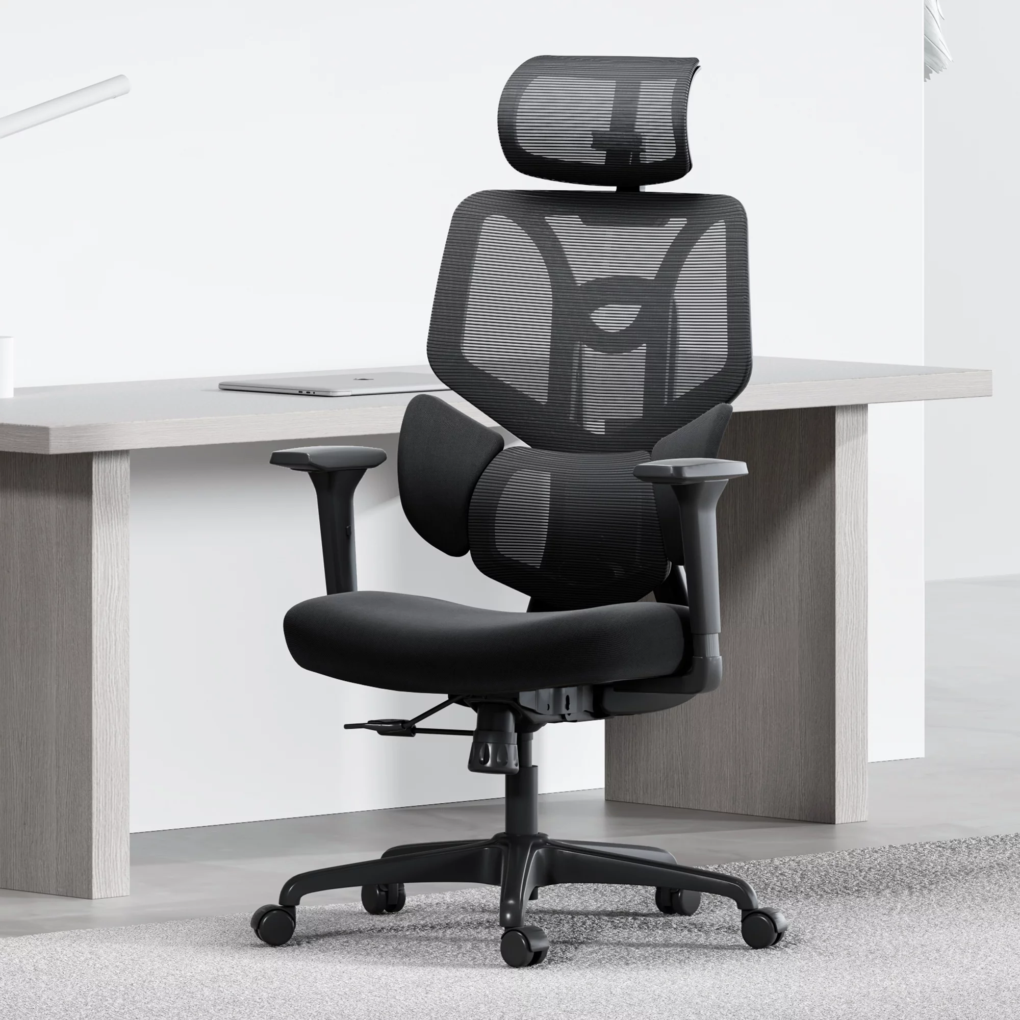 Hbada E3 Ergonomic Office Chair Elastic Adaptative Adjustment Back Lumbar Support Computer Chair High-Density Breathable Mesh Desk Chair with 115° Rocking,Black