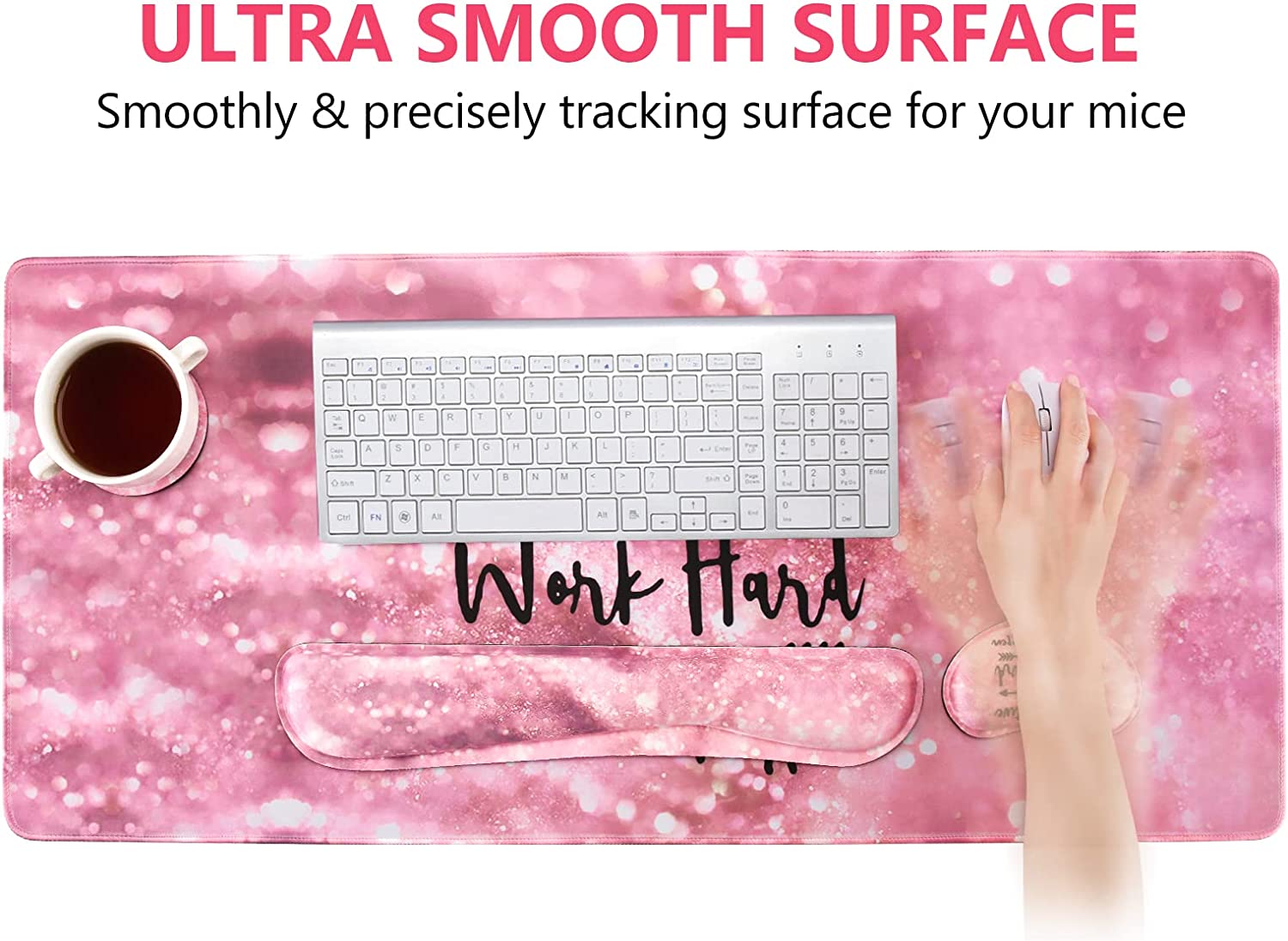 Keyboard Mouse Pad Set, Large Gaming Mousepad + Memory Foam Ergonomic Keyboard Wrist Rest Support, Easy Typing