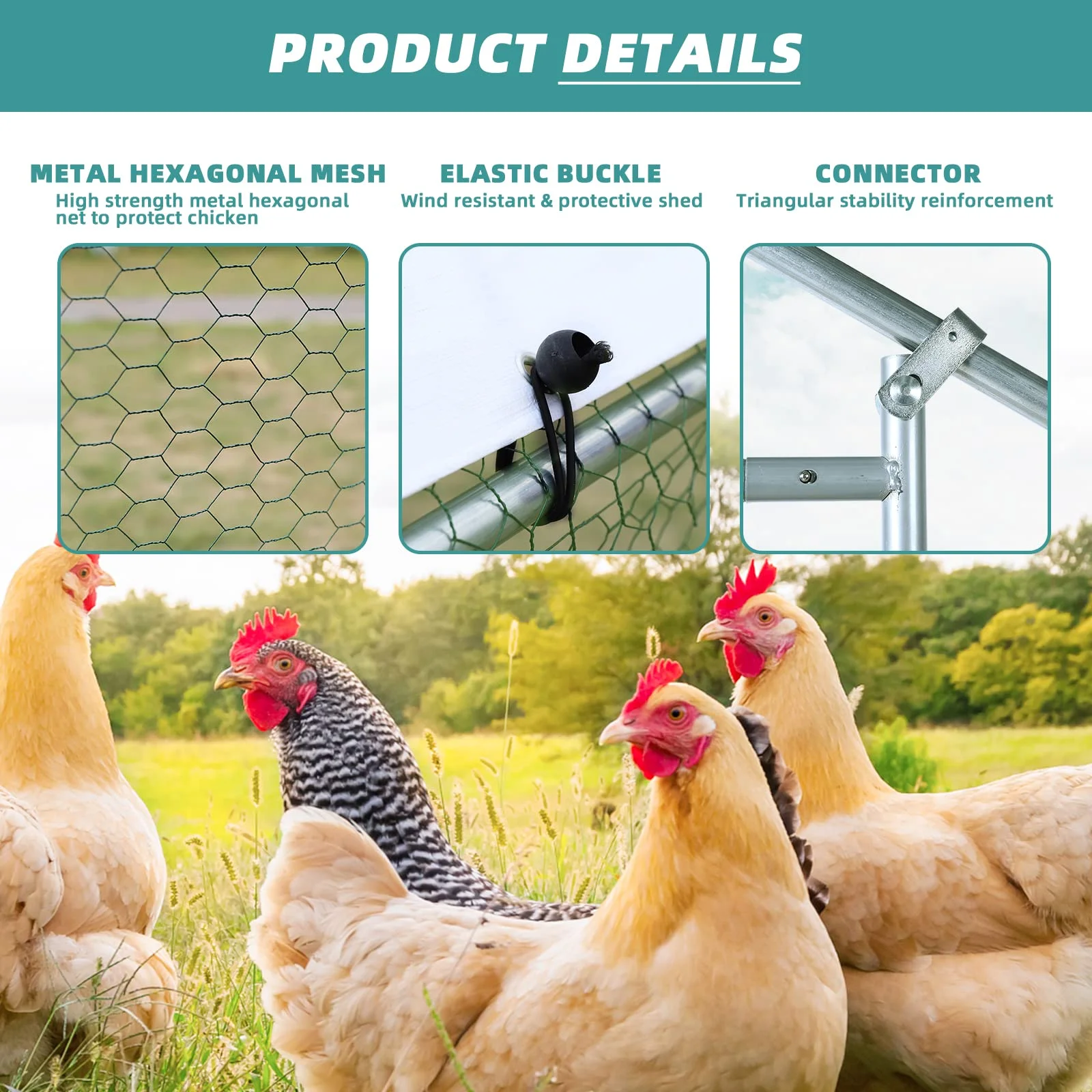 MEETWARM Large Metal Chicken Coop Run, Walk-in Poultry Cage Chicken Run Pen, Duck Rabbits House Spire Shaped Coop with Waterproof Anti-UV Cover for Outdoor Farm Use