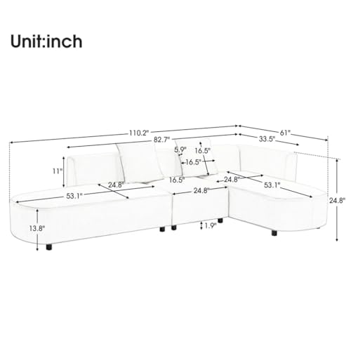 L Shape Sofa,Living Room Upholstery Sofa Couch, Sofa 110.2''Wx61''Dx24.8''H, Comfortable for Living Room