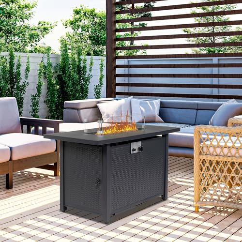 43 Inch Propane Fire Pit Table with Lid and Metal Tabletop for Outdoor, 50,000 BTU Gas Fire Pit Table with 6.6 Pounds Lava Stones,2 in 1 Square Firepit Table for Patio Backyard Garden Party