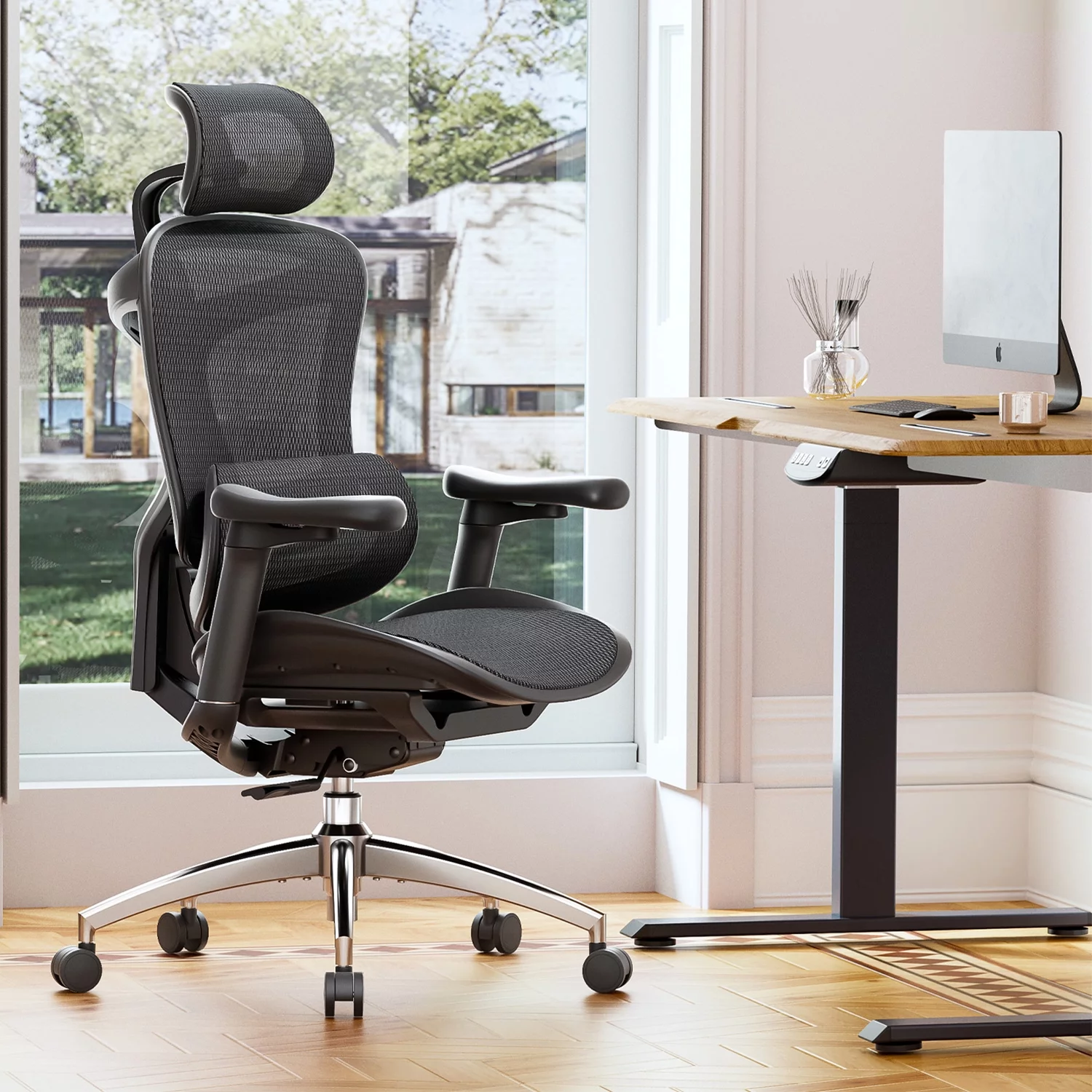SIHOO Ergonomic Ofiice Chair Doro-C300, Auto-Adaptive Lumbar Support, 3D Linkage Armrests, Computer Desk Chair with 4-Position Adjustable Backrest, Mesh Office Chair for 300lbs, Black