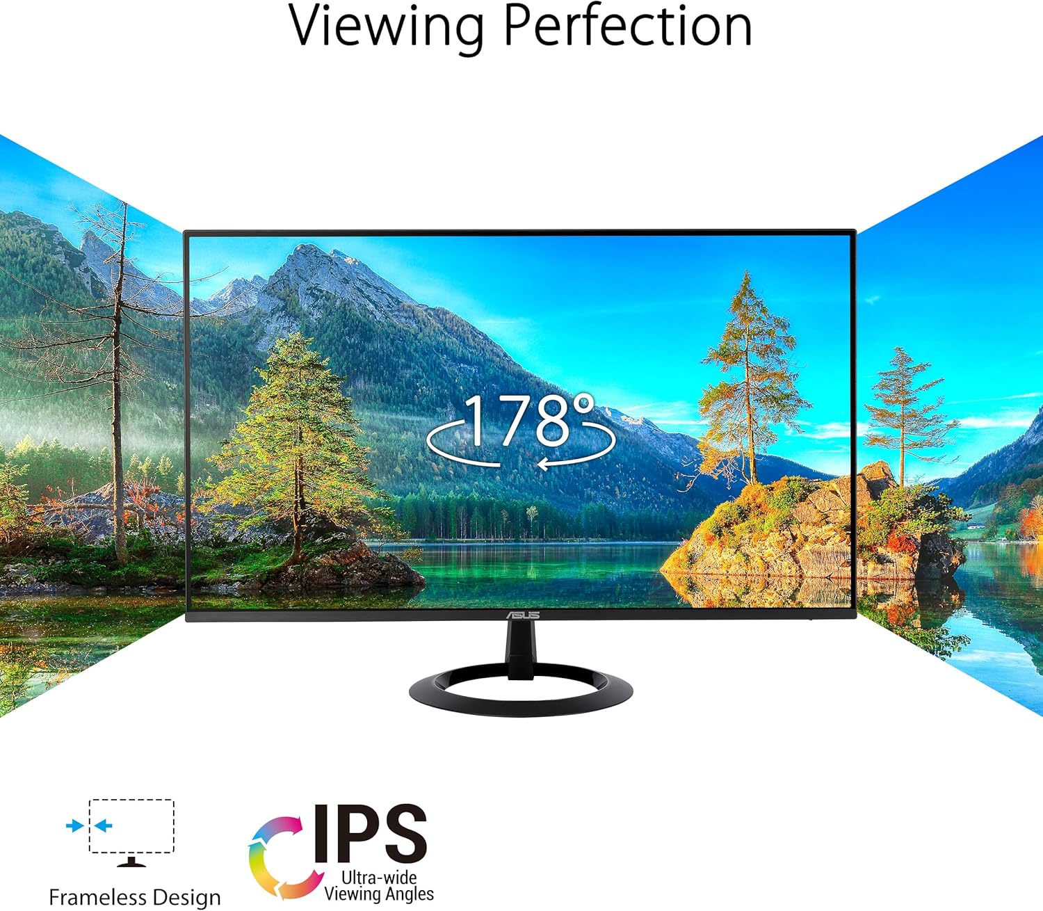 ASUS 27” (27-inch viewable) Eye Care Monitor (VZ27EHF) - Full HD (1920 x 1080), IPS, 100Hz, 1ms, Frameless, Adaptive-Sync, HDMI, Low Blue Light, Flicker Free, Ultra-Slim profile, 3 year warranty
